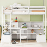 Bellemave® Twin Size Loft Bed with Storage Shelves, Drawers, Seat And Desk - Bellemave